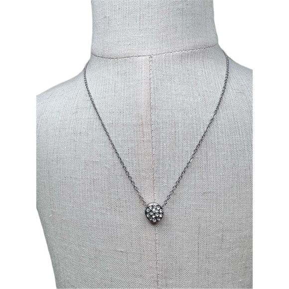 No Brand Jewelry - Rhinestone circle pendant silver tone necklace